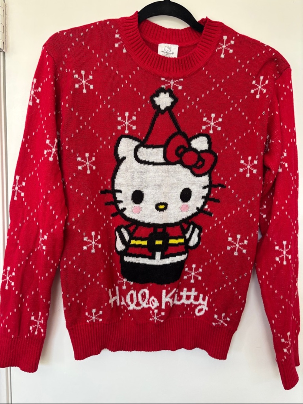 Hello Kitty Red Christmas Crewneck Sweater with Snowflakes